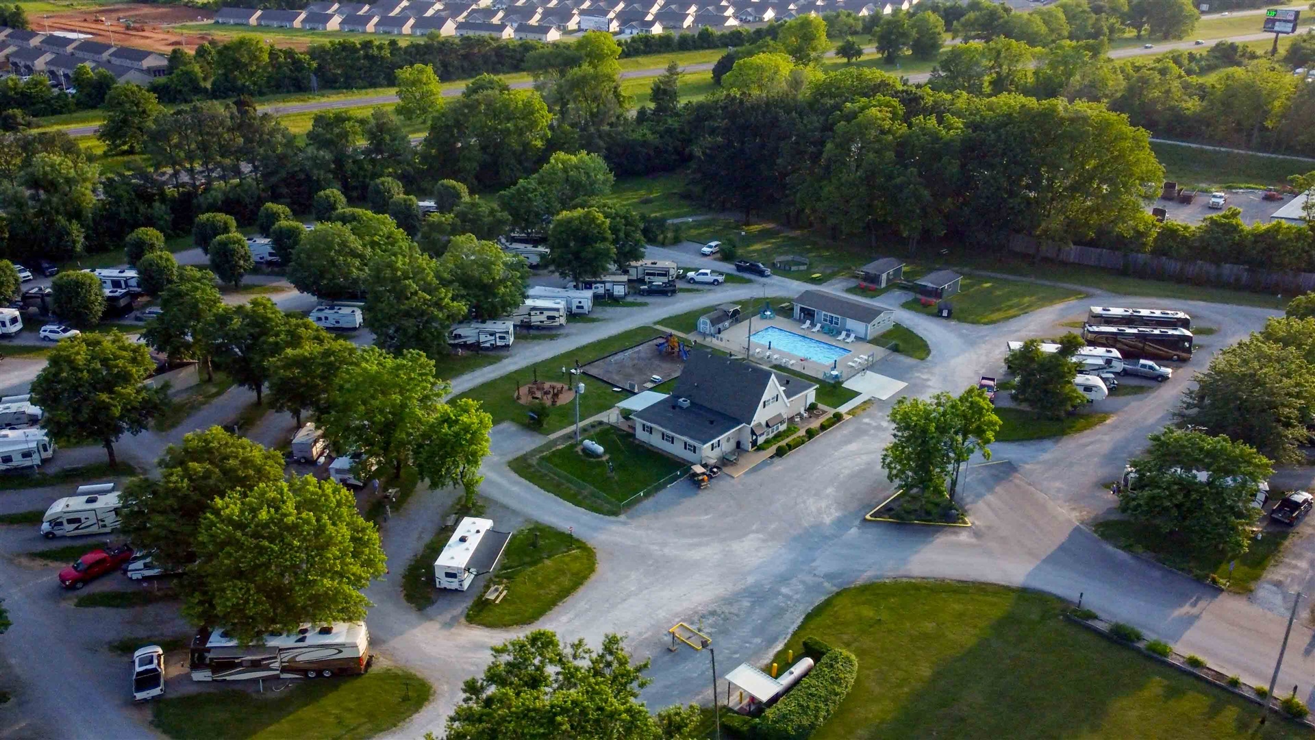 Long-term RV sites with full hookups at Clarksville RV Resort near Fort Campbell in Clarksville, Tennessee