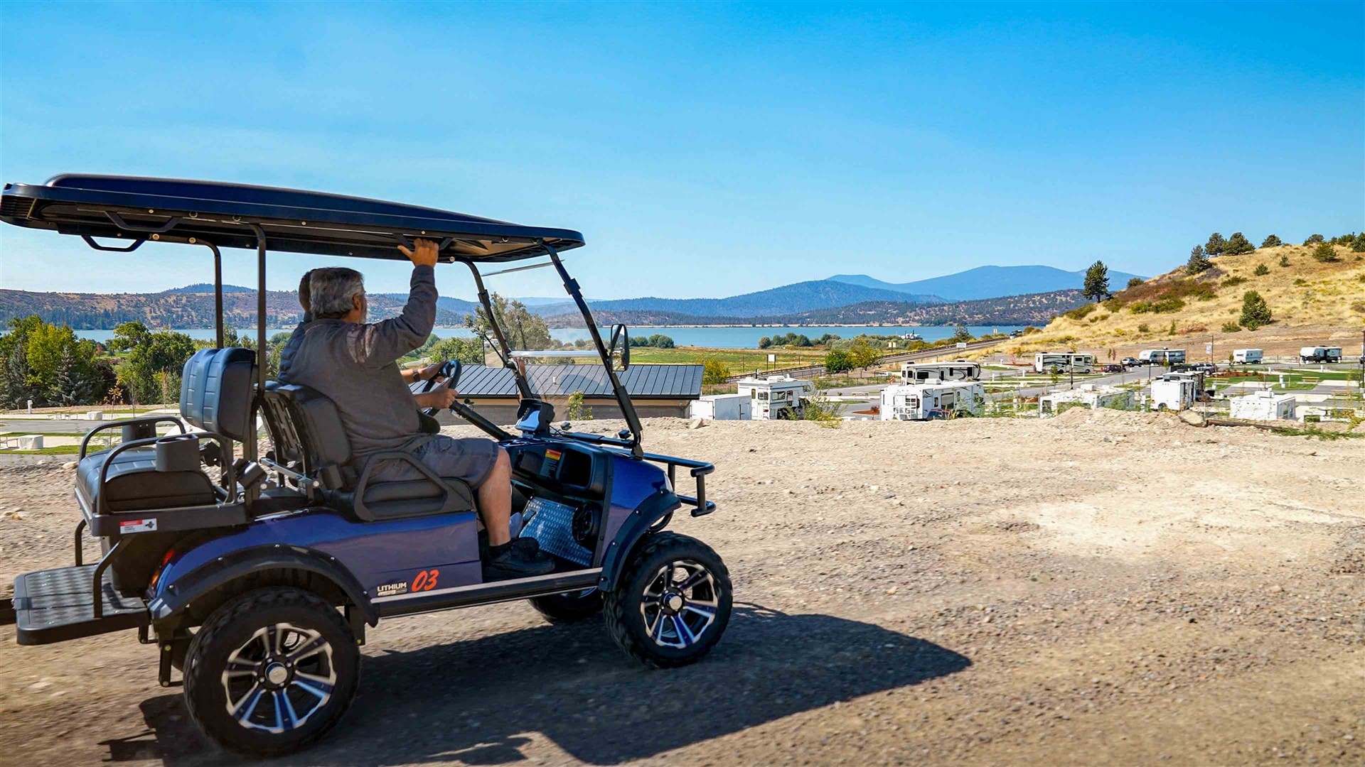 Pull-through RV sites with concrete pads and a fenced dog park at Klamath Falls RV Resort, Oregon