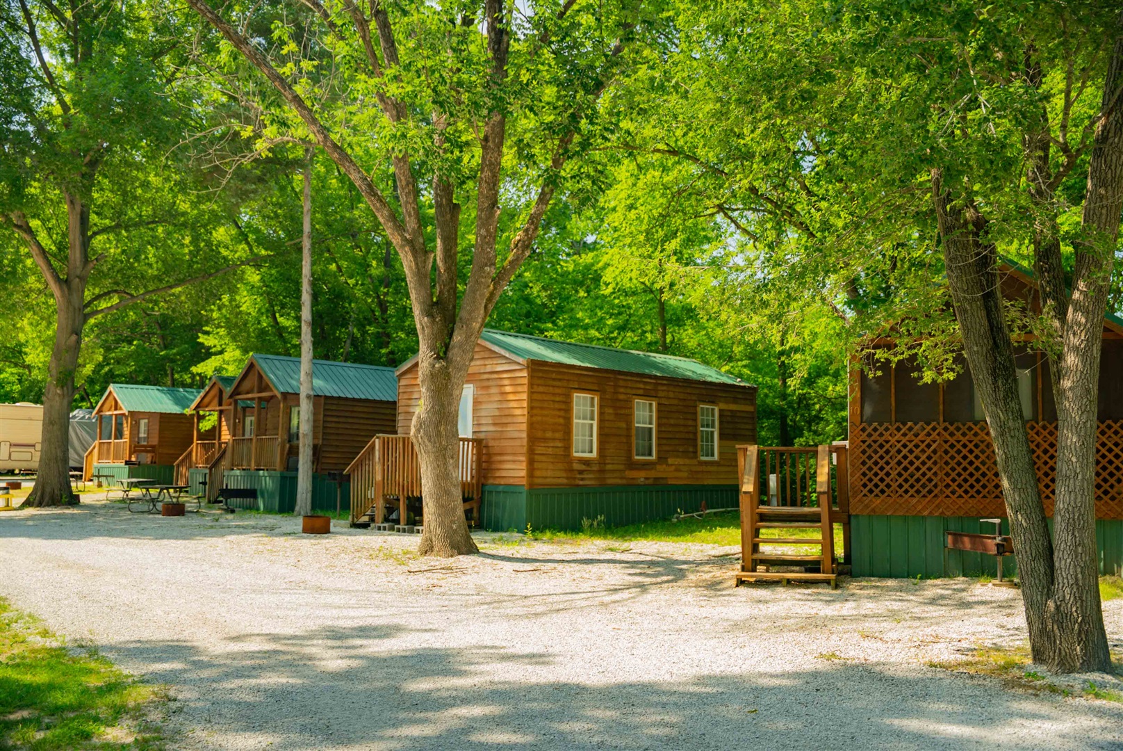 Big-rig pull-through RV site with full hookups at Pin Oak RV Resort near Villa Ridge, Missouri