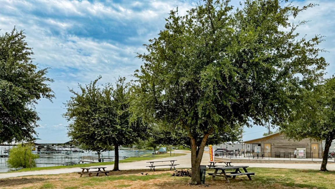 Boat ramp and lakefront sites at Willow Beach RV Park and Marina on Possum Kingdom Lake in Graford, Texas